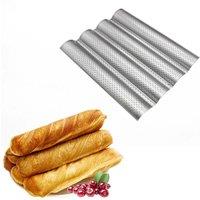 FLAVORA Silver 4-Groove Non-Stick Carbon Steel Baguette Tray in Metallic Silver | Size: 0.6m2