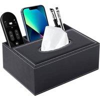 FLAVORA PU Leather Rectangular Tissue Box Cover Holder in Black | Size: 500mm