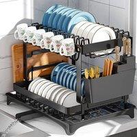 EONLION 2 TIER KITCHEN SINK DISH DRAINER RACK in Black | Size: 100 cm
