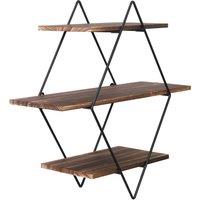FLAVORA Retro Rhombus Wood Iron Floating Shelves in Brown | Size: 500mm