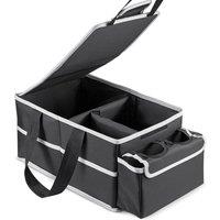 FLAVORA Foldable Car Organizer Front with Dividers Cup Holders in Black | Size: 500mm