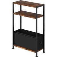Levede Side End Table Industrial 3 Tier Wooden Oxford Storage Basket in Brown