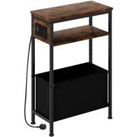 Levede Slim Side Table with Charging Station Storage Narrow End Table Sofa in Brown