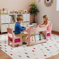 Costway 4 in 1 Kids Study Table & Chairs Set Toddler Activity Table & 2 Chairs in Pink