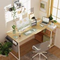 BEXEVUE 120cm Reversible Beige L Shaped Computer Gaming Desk with Power Outlet in Light Brown | Size: 120 cm x 70 cm