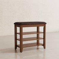 YQJJGL 3-Tier Shoe Bench with Cushioned Seat Walnut 60cm Entryway Solid Wood | Size: 60 cm