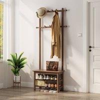 YQJJGL Walnut Coat Rack with 2-Tier Shelves 60cm Solid Wood Garment Rack Coat Stand | Size: 600mm