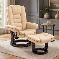 STILVORA Recliner Chair with Footstool in Beige Faux Leather