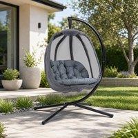 STILVORA Hanging Egg Chair with Stand & Cushion in Grey