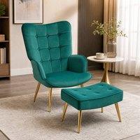 STILVORA Wingback Armchair with Footstool in Green