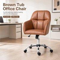 STILVORA Brown Faux Leather Office Chair with Wheels