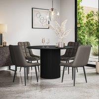 More4Homes Arlo Black Table Top W Black Legs + Nova Faux Leather Dining Chair Set Of 4 in Grey