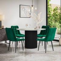 More4Homes Arlo White Marble Top W Black Legs + Nova Velvet Dining Chair Set Of 4 in Green