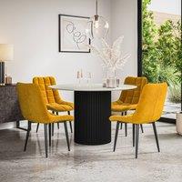 More4Homes Arlo White Marble Top W Black Legs + Nova Velvet Dining Chair Set Of 4 in Mustard
