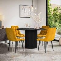 More4Homes Arlo White Marble Top W Black Legs + Nova Velvet Dining Chair Set Of 6 in Beige