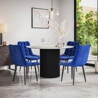More4Homes Arlo White Marble Top W Black Legs + Nova Velvet Dining Chair Set Of 6 in Green