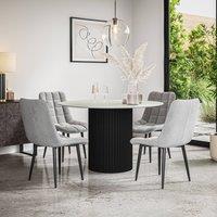 More4Homes Arlo White Marble Top W Black Legs + Nova Velvet Dining Chair Set Of 6 in Mustard