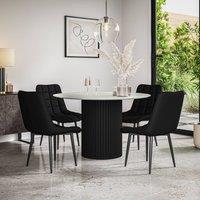 More4Homes Arlo White Marble Table Top W Black Legs + Nova Faux Leather Dining Chair Set Of 4