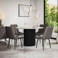More4Homes Arlo White Marble Table Top W Black Legs + Nova Faux Leather Dining Chair Set Of 6 in Grey