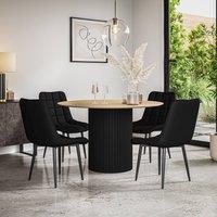 More4Homes Arlo Oak Table Top W Black Legs + Nova Faux Leather Dining Chair Set Of 6