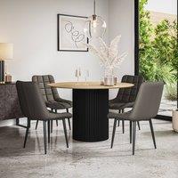 More4Homes Arlo Oak Table Top W Black Legs + Nova Faux Leather Dining Chair Set Of 6 in Grey