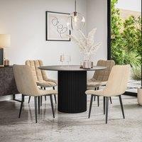 More4Homes Arlo Concrete Table Top W Black Legs + Nova Velvet Dining Chair Set Of 4 in Beige