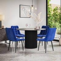 More4Homes Arlo Concrete Table Top W Black Legs + Nova Velvet Dining Chair Set Of 6 in Blue