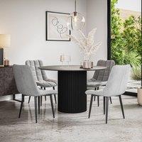 More4Homes Arlo Concrete Table Top W Black Legs + Nova Velvet Dining Chair Set Of 6 in Grey