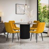 More4Homes Arlo Concrete Table Top W Black Legs + Nova Velvet Dining Chair Set Of 6 in Mustard