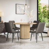 More4Homes Arlo Oak Table Top W Oak Legs + Nova Faux Leather Dining Chair Set Of 4 in Grey