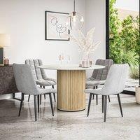 More4Homes Arlo White Marble Table Top W Oak Legs + Nova Velvet Dining Chair Set Of 4 in Grey