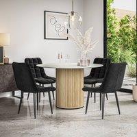 More4Homes Arlo White Marble Table Top W Oak Legs + Nova Velvet Dining Chair Set Of 6 in Black