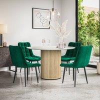 More4Homes Arlo White Marble Table Top W Oak Legs + Nova Velvet Dining Chair Set Of 6 in Green