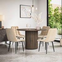 More4Homes Arlo Walnut Top W Walnut Legs + Nova Velvet Dining Chair Set Of 4 in Beige