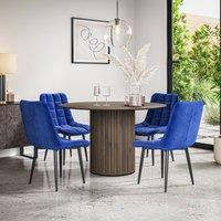 More4Homes Arlo Walnut Top W Walnut Legs + Nova Velvet Dining Chair Set Of 4 in Blue