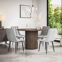 More4Homes Arlo Walnut Top W Walnut Legs + Nova Velvet Dining Chair Set Of 4 in Grey