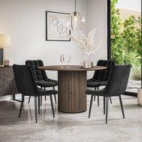 More4Homes Arlo Walnut Table Top W Walnut Legs + Nova Velvet Dining Chair Set Of 6 in Black