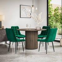 More4Homes Arlo Walnut Table Top W Walnut Legs + Nova Velvet Dining Chair Set Of 6 in Green