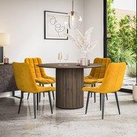 More4Homes Arlo Walnut Table Top W Walnut Legs + Nova Velvet Dining Chair Set Of 6 in Mustard