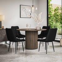 More4Homes Arlo Walnut Table Top W Walnut Legs + Nova Faux Leather Dining Chair Set Of 4 in Black