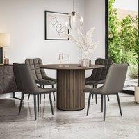 More4Homes Arlo Walnut Table Top W Walnut Legs + Nova Faux Leather Dining Chair Set Of 4 in Grey