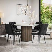 More4Homes Arlo White Marble Top W Walnut Leg + Nova Velvet Dining Chair Set Of 4 in Black