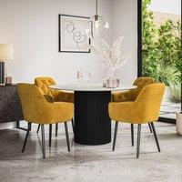 More4Homes Arlo White Marble Top W Black Leg + Anika Velvet Dining Chair Set Of 4 in Mustard