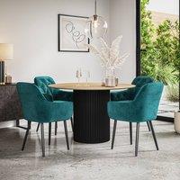 More4Homes Arlo Oak Table Top W Black Legs + Anika Velvet Dining Chair Set Of 4 in Teal