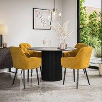 More4Homes Arlo Concrete Table Top W Black Legs + Anika Velvet Dining Chair Set Of 4 in Mustard