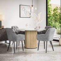 More4Homes Arlo White Marble Top W Oak Legs + Anika Velvet Dining Chair Set Of 4 in Grey
