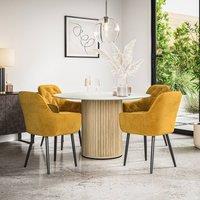 More4Homes Arlo White Marble Top W Oak Legs + Anika Velvet Dining Chair Set Of 4 in Mustard