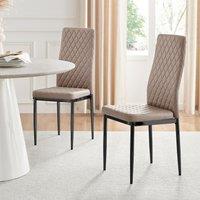 FurnitureboxUK Set of 4 Milan High Back Soft Touch Diamond Pattern Faux Leather Dining Chairs With Black Powder Coated Metal Legs in Beige