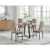 FurnitureboxUK Santorini Brown Round Dining Table & 4 Milan Black Leg Chairs in Beige