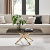 FurnitureboxUK Leonardo Rectangular Marble Effect Glass Top Coffee Table With Gold Metal Starburst Legs in Grey